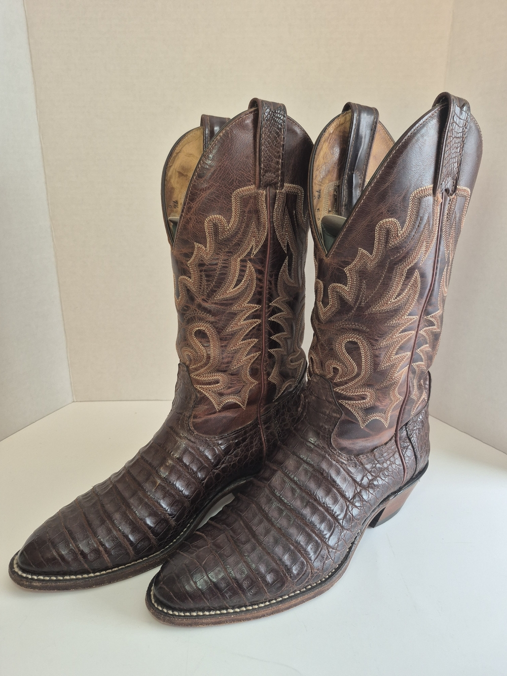 Boulet Canada Men's Brown Caiman Belly Leather Western Boots 7.5